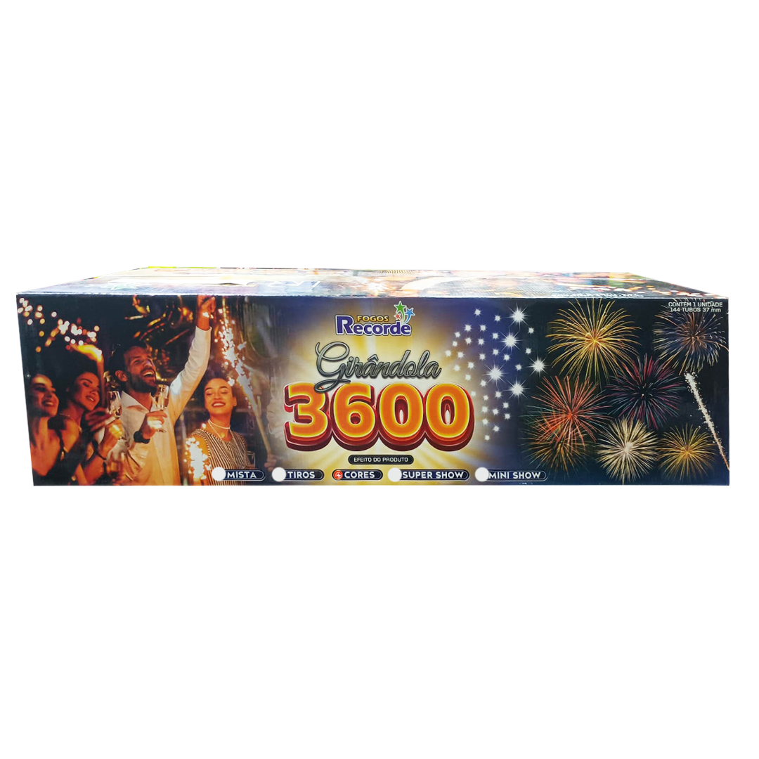 GIRÂNDOLA 3600 CORES – 144 TUBOS – FOGOS RECORDE